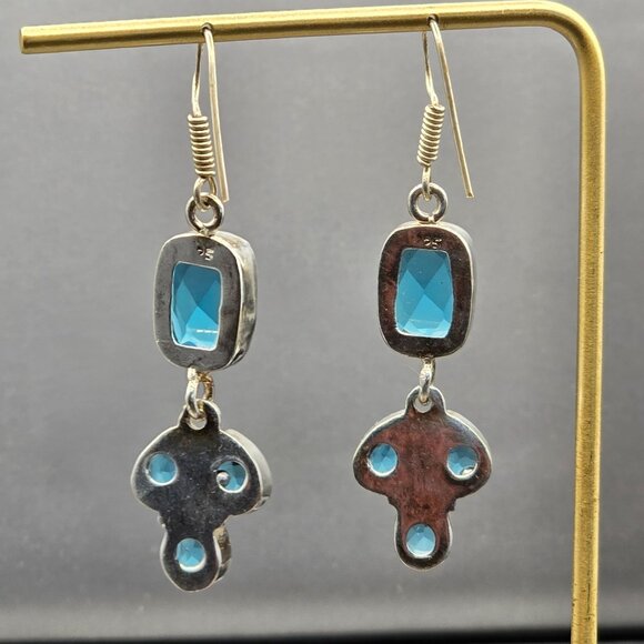 Sterling Silver Dangle Earrings 2.5" Blue Glass Gemstones 12.35g - Picture 8 of 14